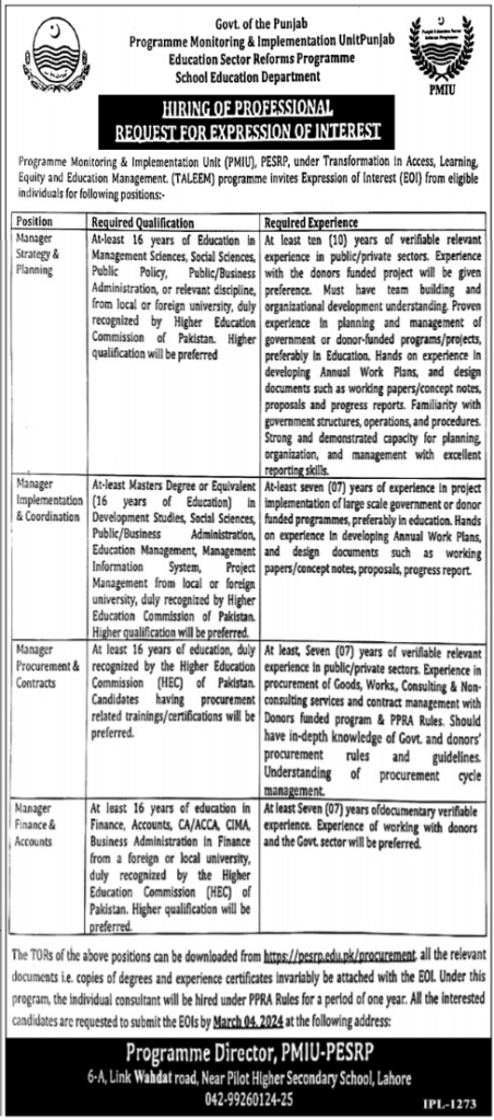 Punjab School Education Department Jobs