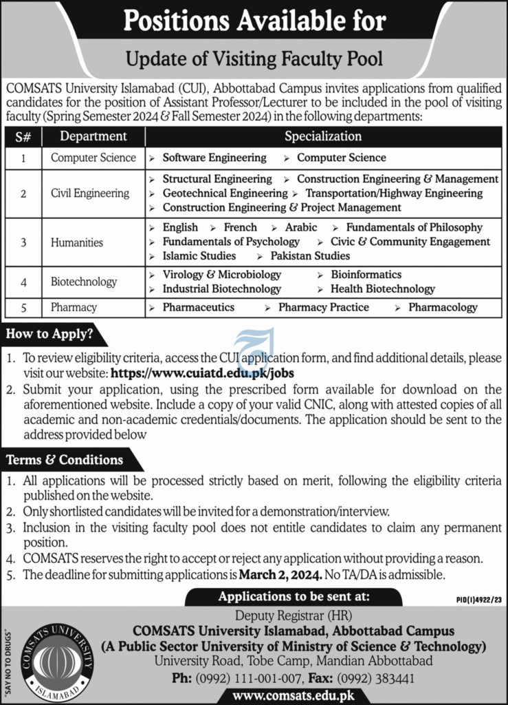 COMSATS University Islamabad Jobs