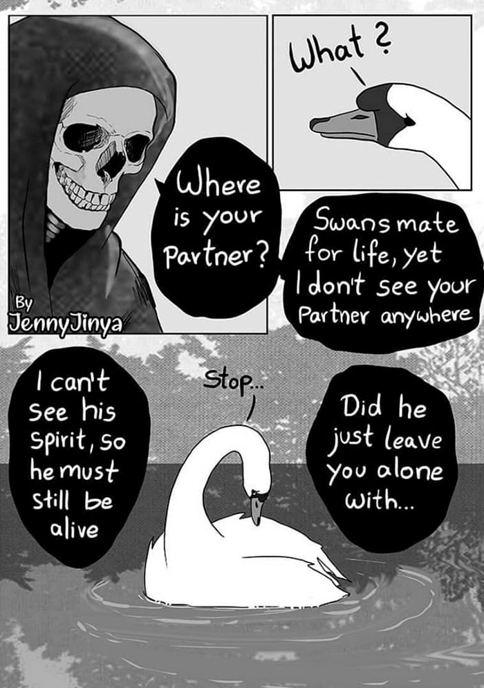 Swan and death talking to each other 